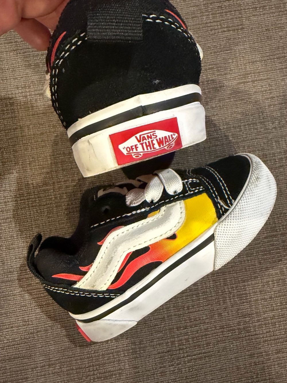 Vans Kids Black Sneakers with Yellow & Red Flame Detail - Picture 2 of 11